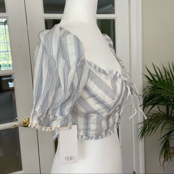 Blue and White Stripe Crop Top NWT - Picture 2 of 3